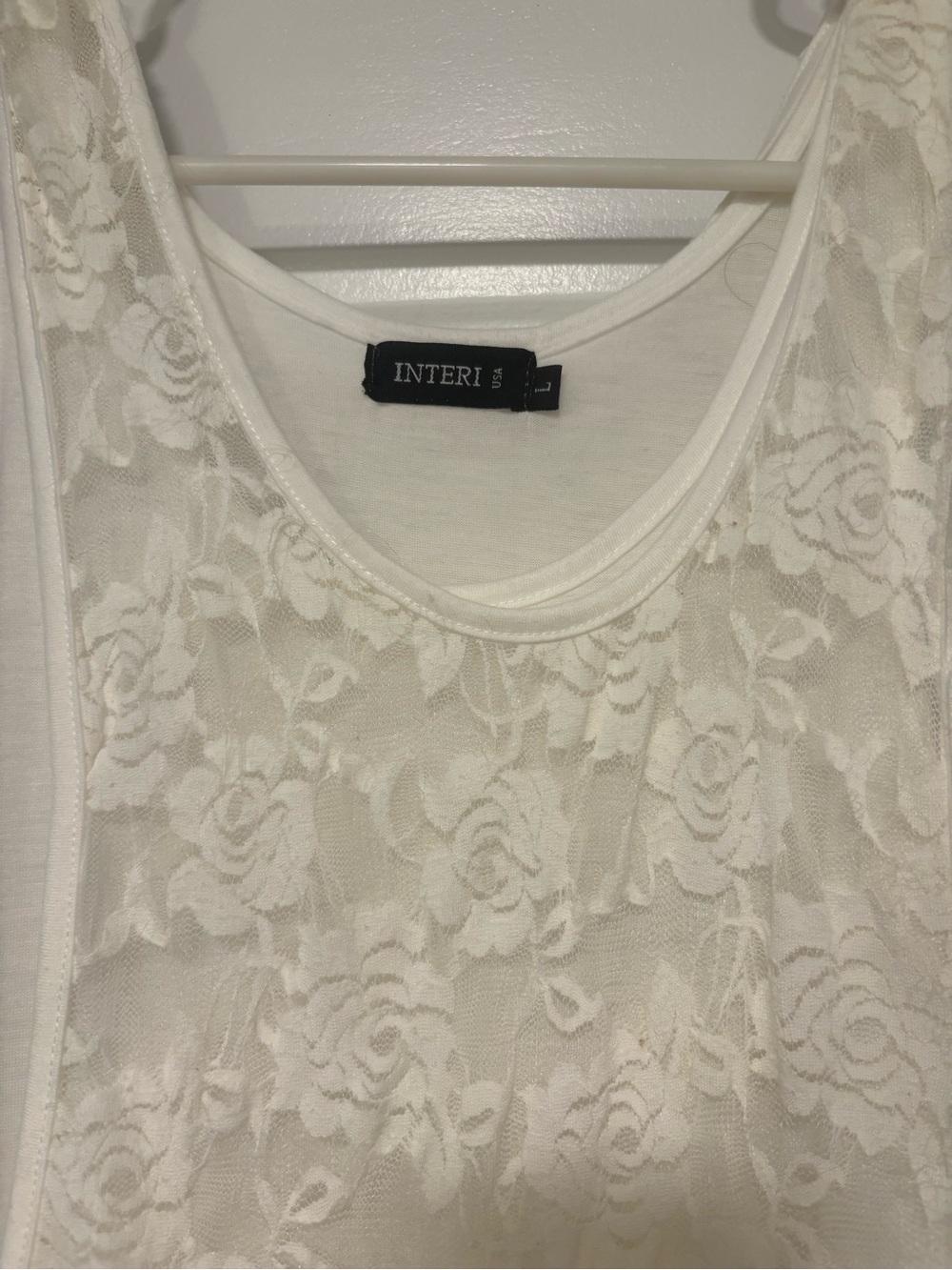 INTERI Lace Front Tank Top in Ivory Size Large